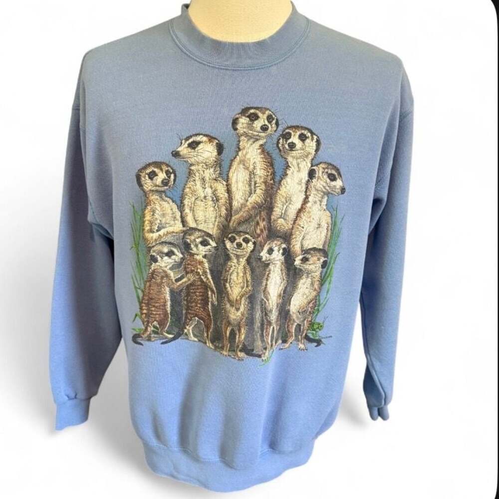 Vintage Smithsonian Meerkat Blue Nature Crewneck Sweatshirt